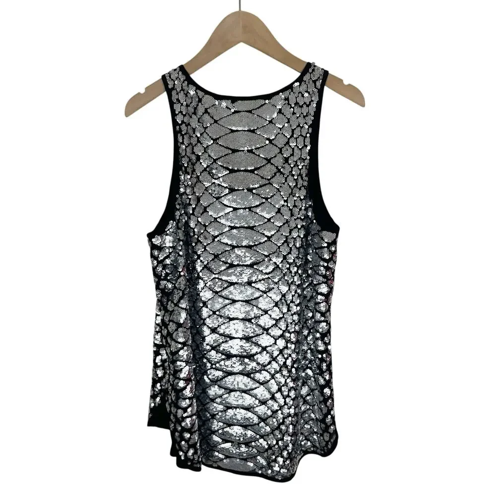 Michael Kors Black and Silver Sequin Tank Top Size Small
